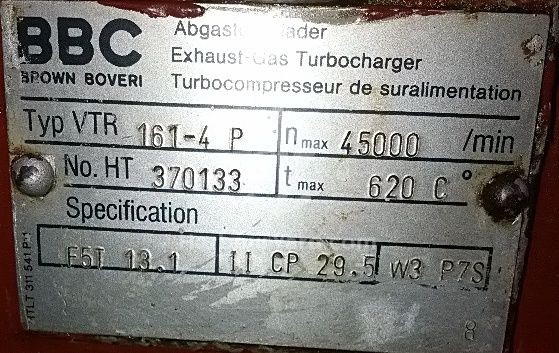 BBC VTR 161-4 P TURBOCHARGER (3 AVAILABLE)